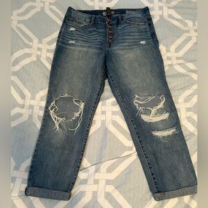 Rewash Distressed Dark Blue HighRise Boyfriend Jeans
